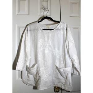 Cynthia Rowley Embroidered White Cotton 3/4 Sleeve Tunic sz 1X